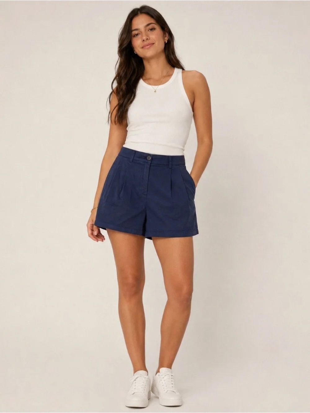 J. Crew  3” Heritage Chino Shorts
navy Pleated Sz 8
